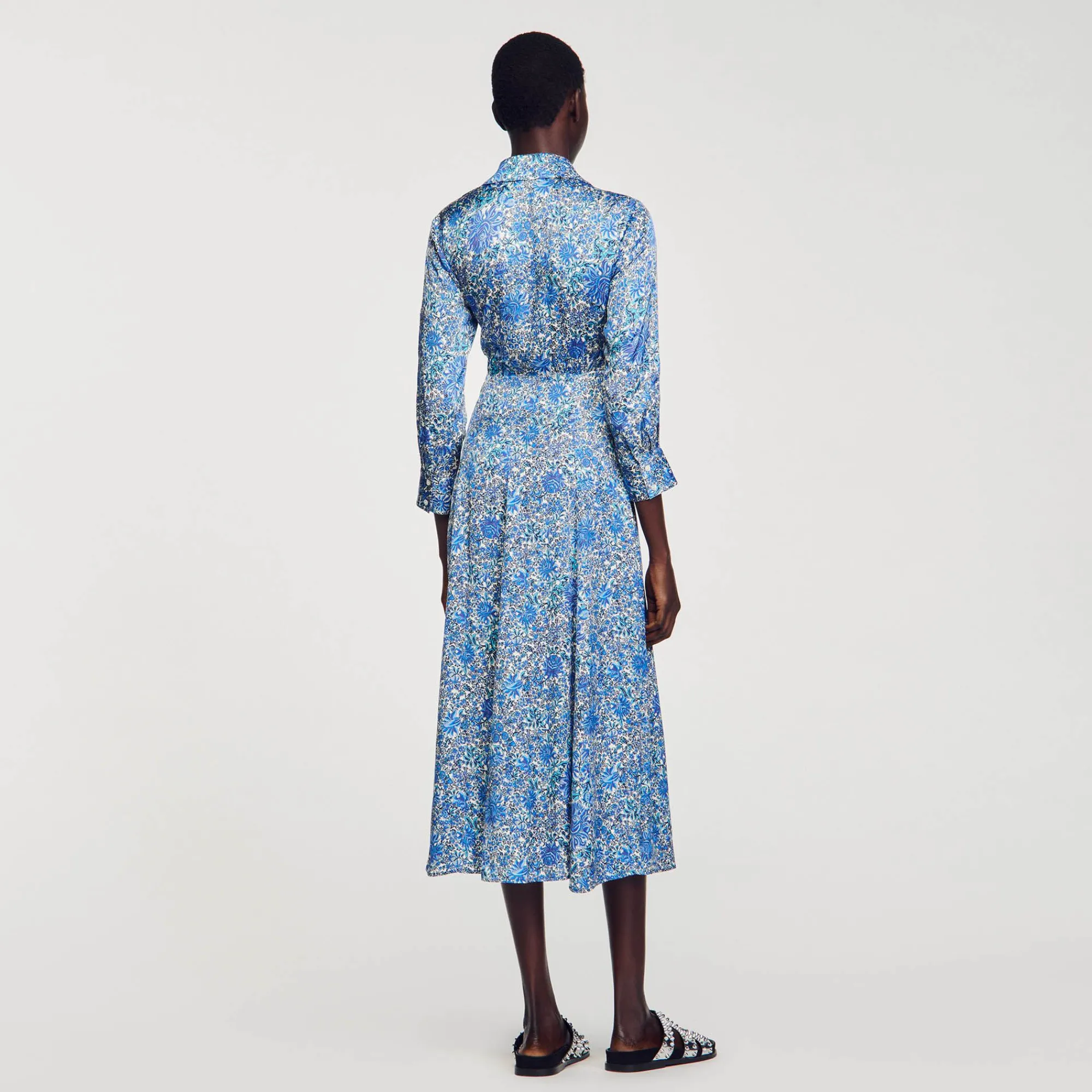 Mulheres Sandro Paris Vestido Camisa Midi Com Flores