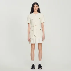 Mulheres Sandro Paris Vestido Casaco De La Com Efeito Tweed