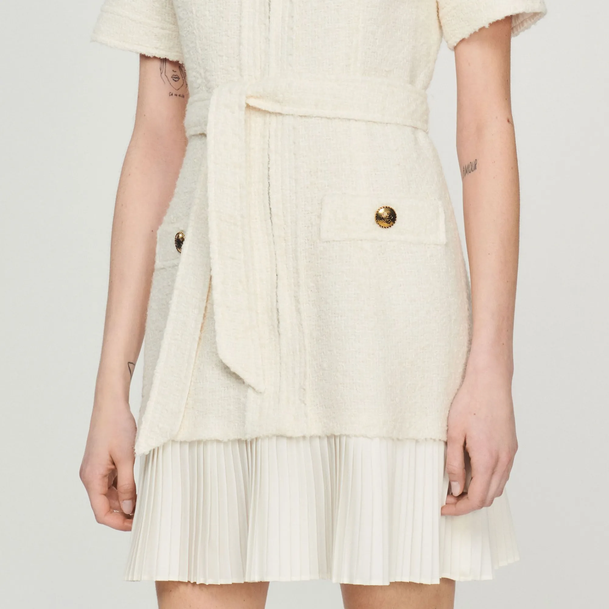 Mulheres Sandro Paris Vestido Casaco De La Com Efeito Tweed