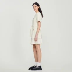 Mulheres Sandro Paris Vestido Casaco De La Com Efeito Tweed