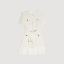 Mulheres Sandro Paris Vestido Casaco De La Com Efeito Tweed