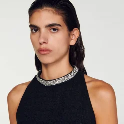 Mulheres Sandro Paris Vestido Com Gola Com Joias