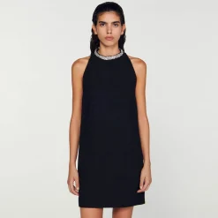 Mulheres Sandro Paris Vestido Com Gola Com Joias