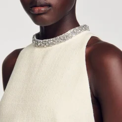 Mulheres Sandro Paris Vestido Com Gola Com Joias