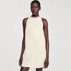 Mulheres Sandro Paris Vestido Com Gola Com Joias