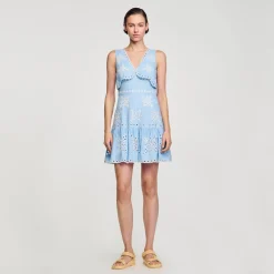 Mulheres Sandro Paris Vestido Curto Com Bordado Ingles