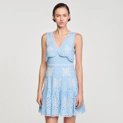 Mulheres Sandro Paris Vestido Curto Com Bordado Ingles