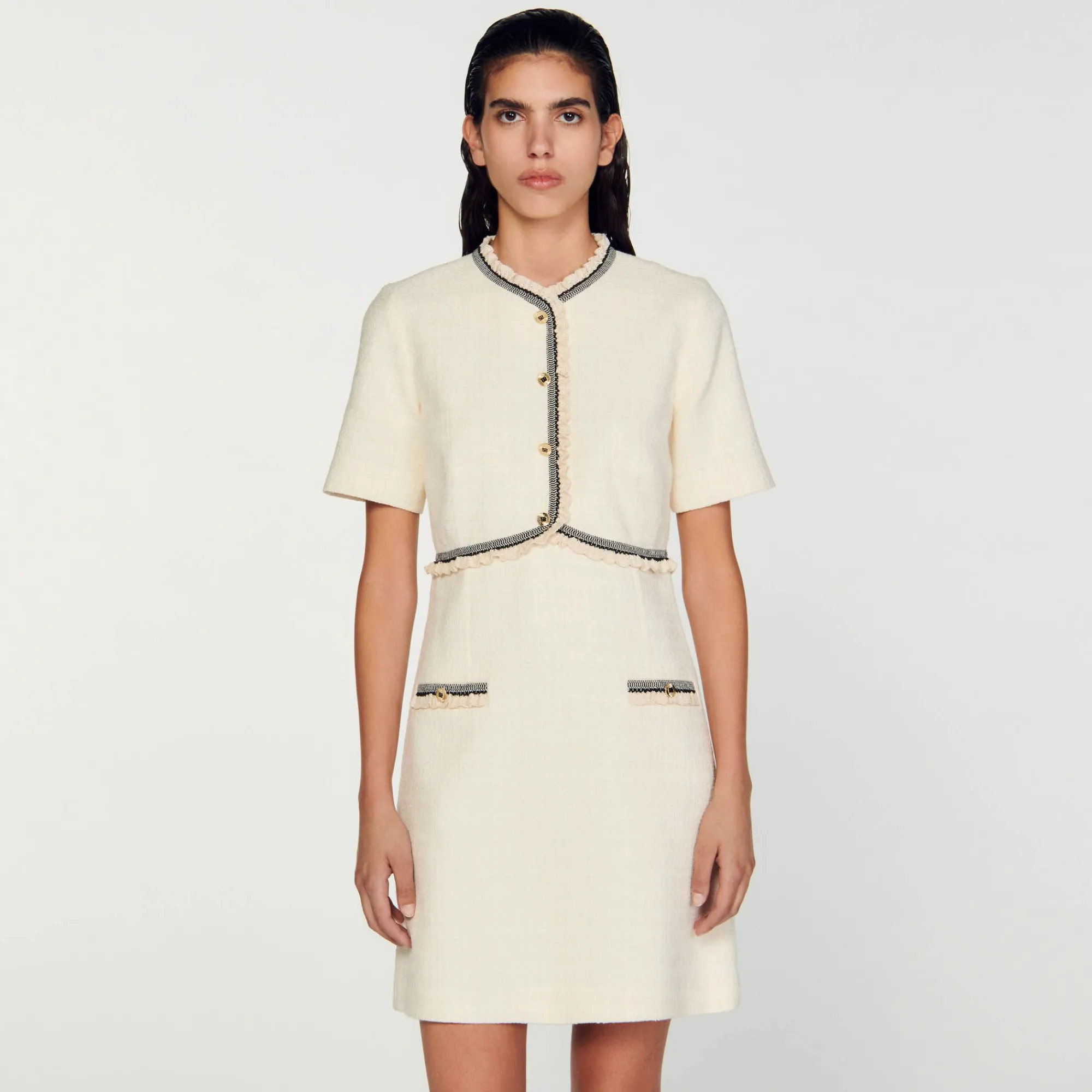 Mulheres Sandro Paris Vestido Curto De Tweed