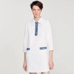 Mulheres Sandro Paris Vestido Curto De Tweed Manga Longa