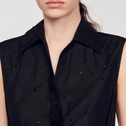 Mulheres Sandro Paris Vestido Curto Drapeado Com Strass