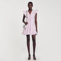 Mulheres Sandro Paris Vestido Curto Guipura Com Margaridas