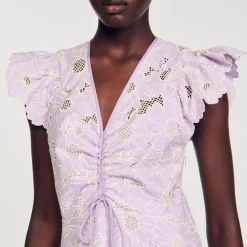 Mulheres Sandro Paris Vestido Curto Guipura Com Margaridas