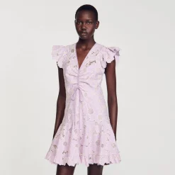 Mulheres Sandro Paris Vestido Curto Guipura Com Margaridas