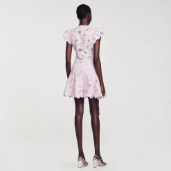 Mulheres Sandro Paris Vestido Curto Guipura Com Margaridas