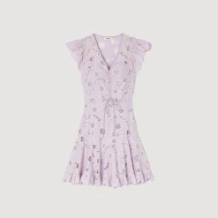 Mulheres Sandro Paris Vestido Curto Guipura Com Margaridas