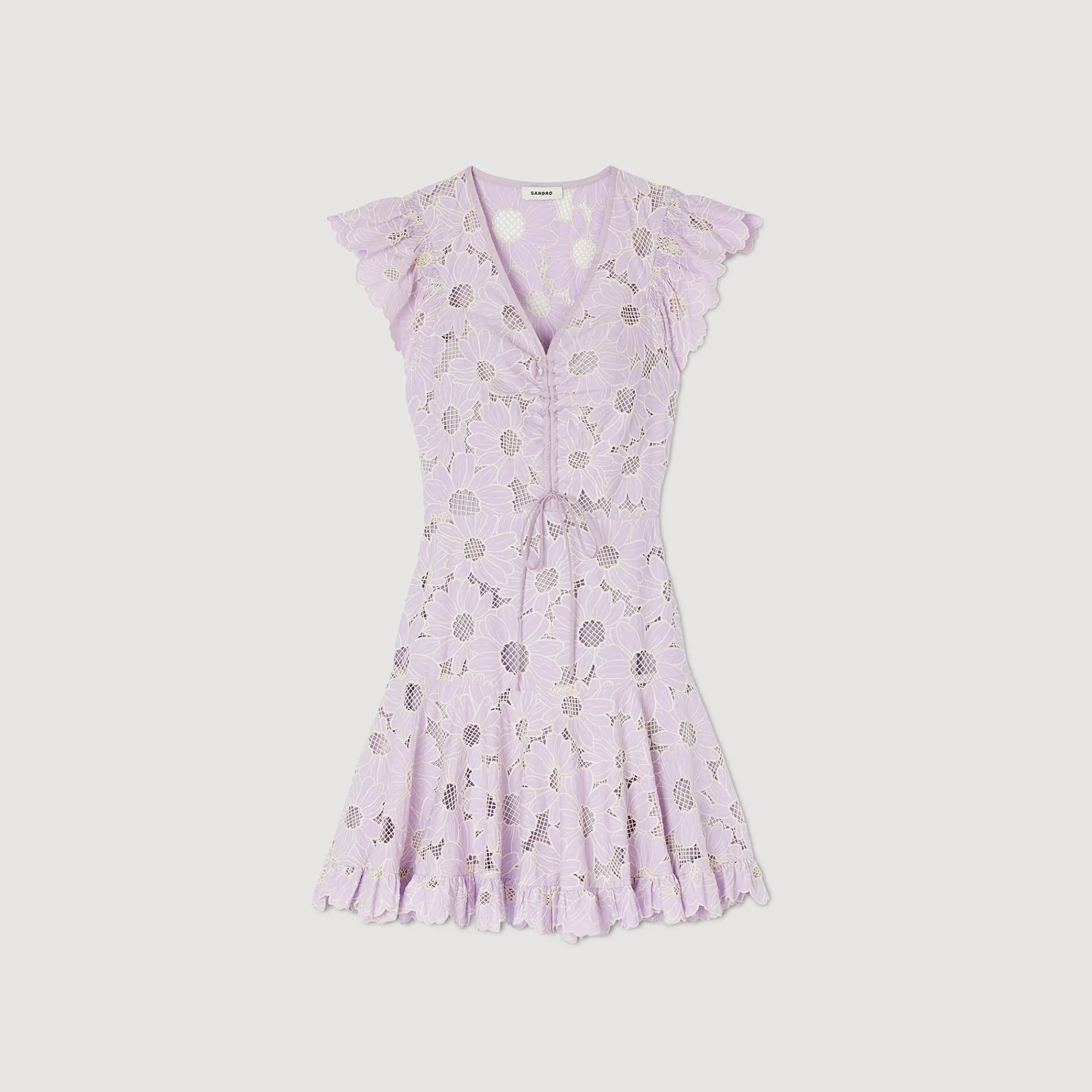 Mulheres Sandro Paris Vestido Curto Guipura Com Margaridas