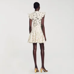 Mulheres Sandro Paris Vestido Curto Guipura Com Margaridas