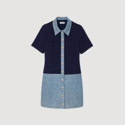 Mulheres Sandro Paris Vestido Curto Jeans E Tweed
