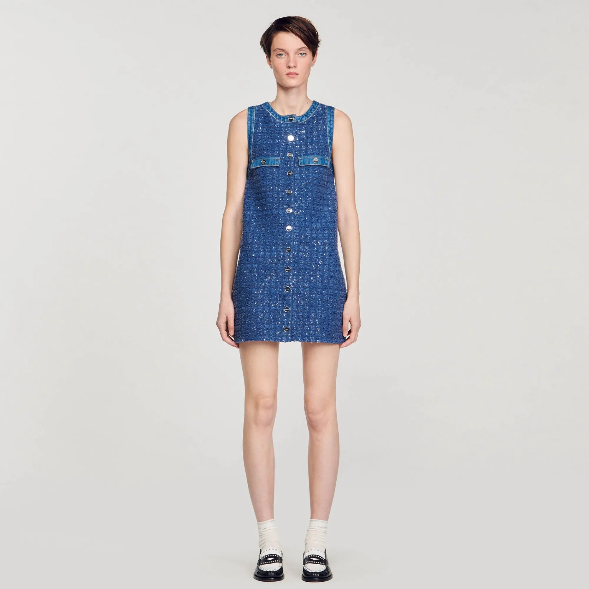 Mulheres Sandro Paris Vestido Curto Trapezio De Tweed