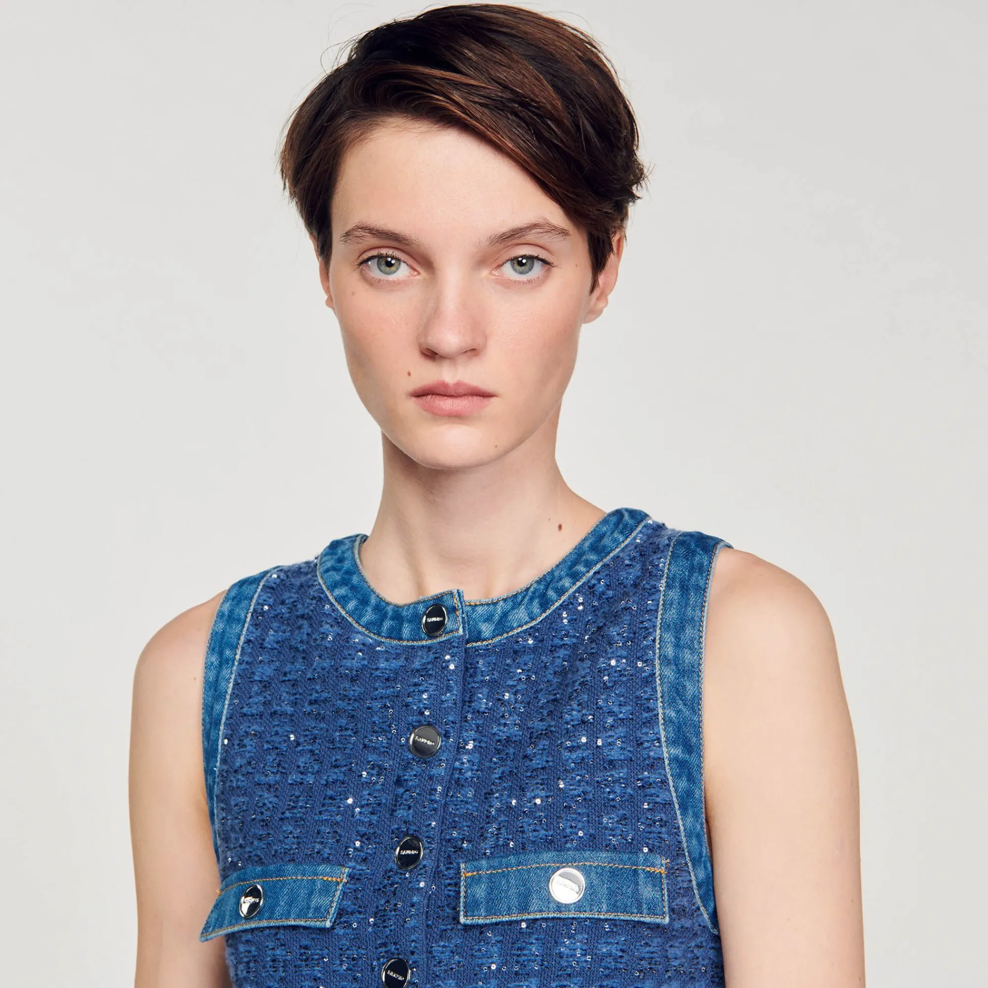 Mulheres Sandro Paris Vestido Curto Trapezio De Tweed