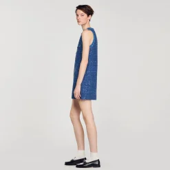 Mulheres Sandro Paris Vestido Curto Trapezio De Tweed