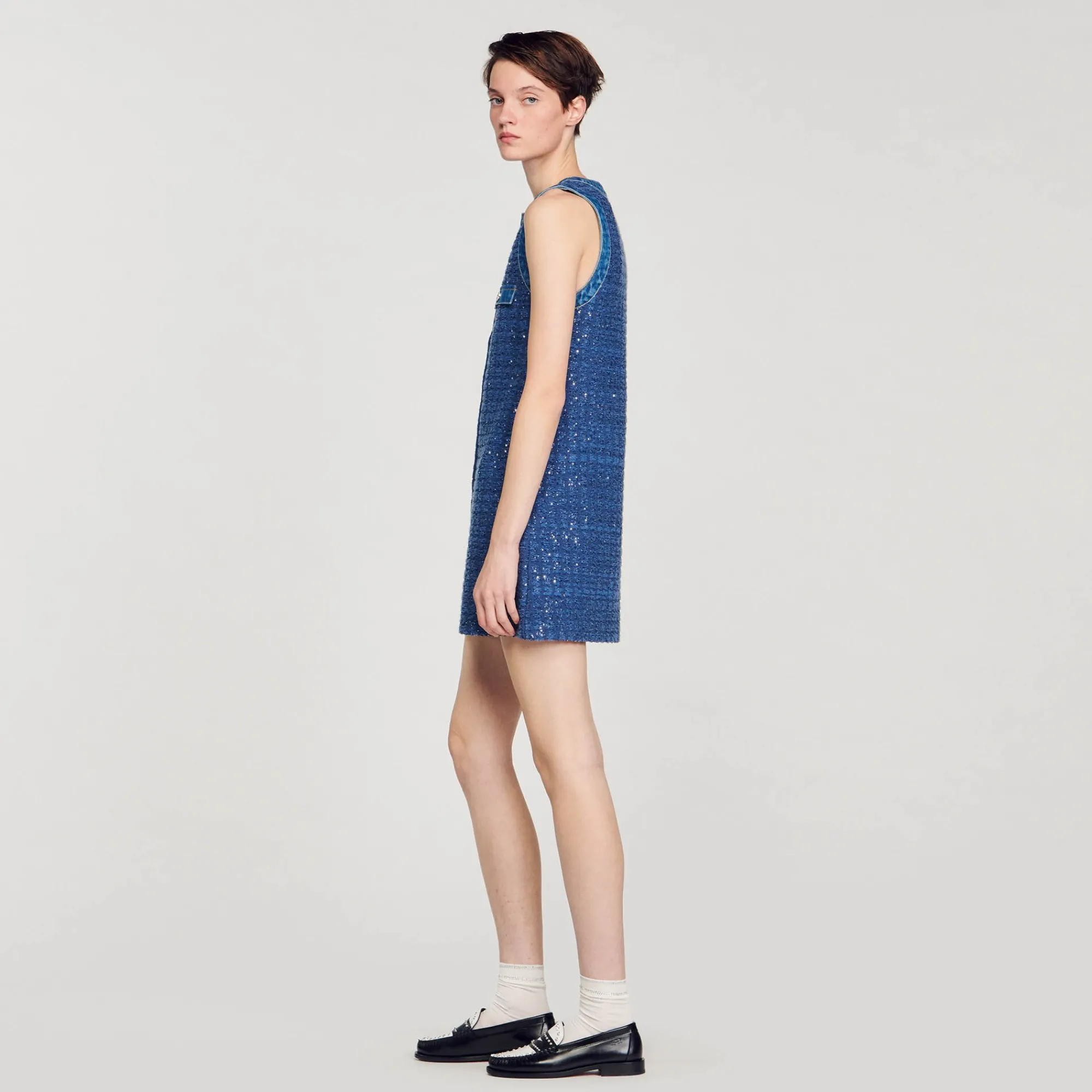 Mulheres Sandro Paris Vestido Curto Trapezio De Tweed