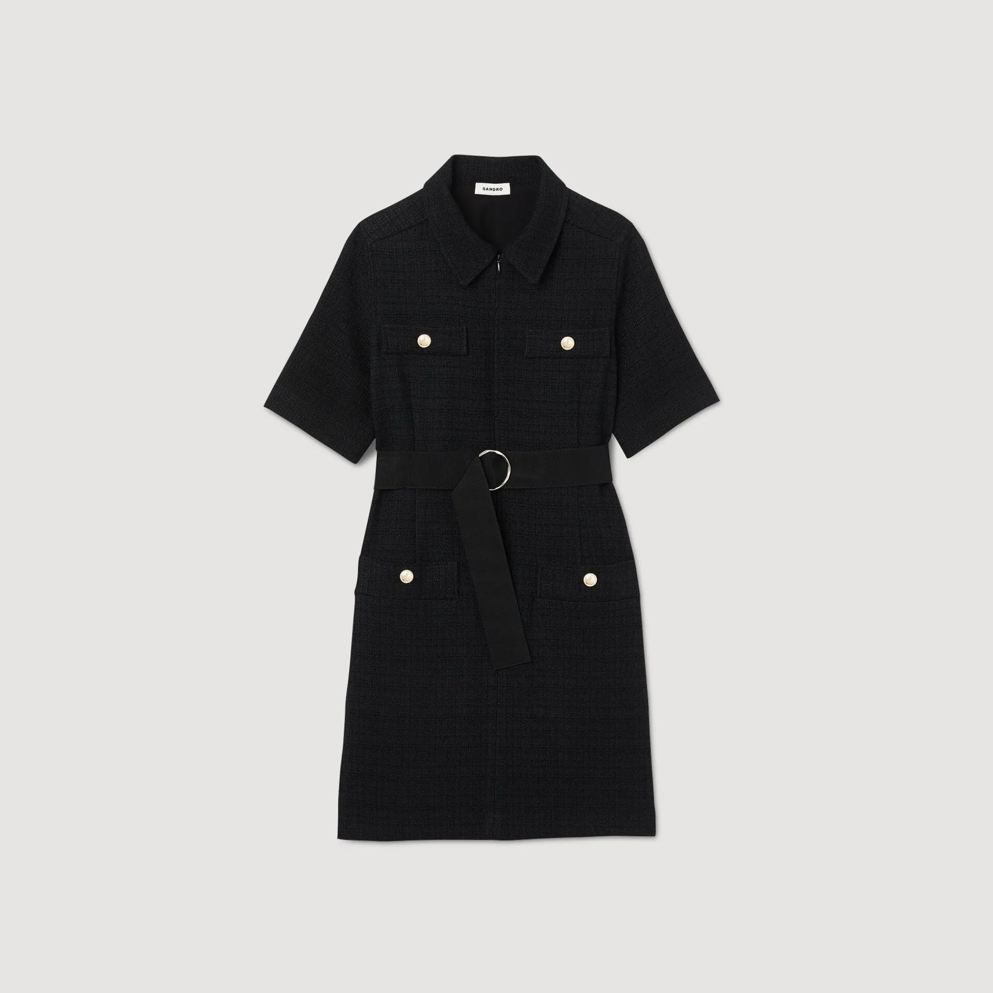 Mulheres Sandro Paris Vestido De Manga Curta Bimaterial