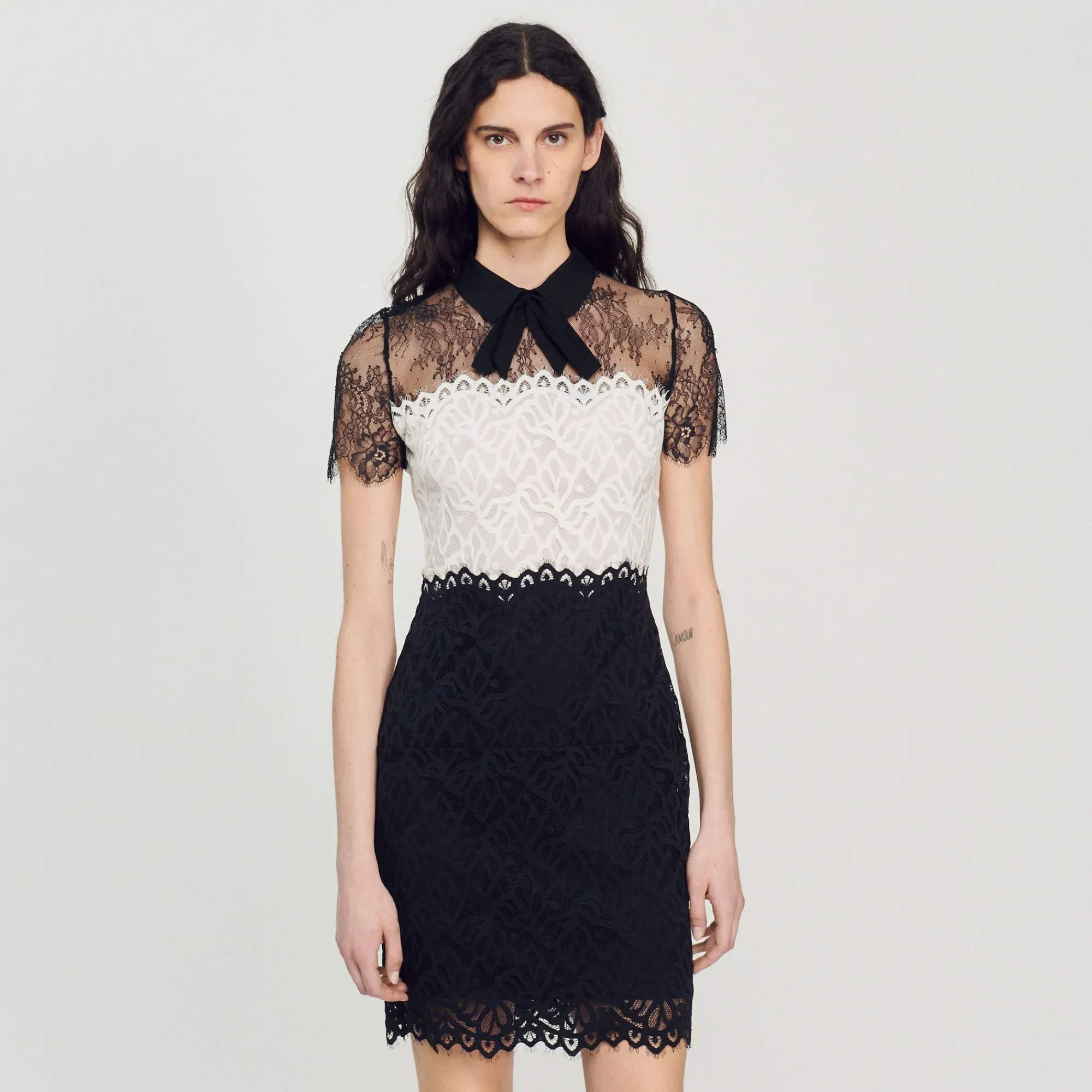 Mulheres Sandro Paris Vestido De Renda Bicolor