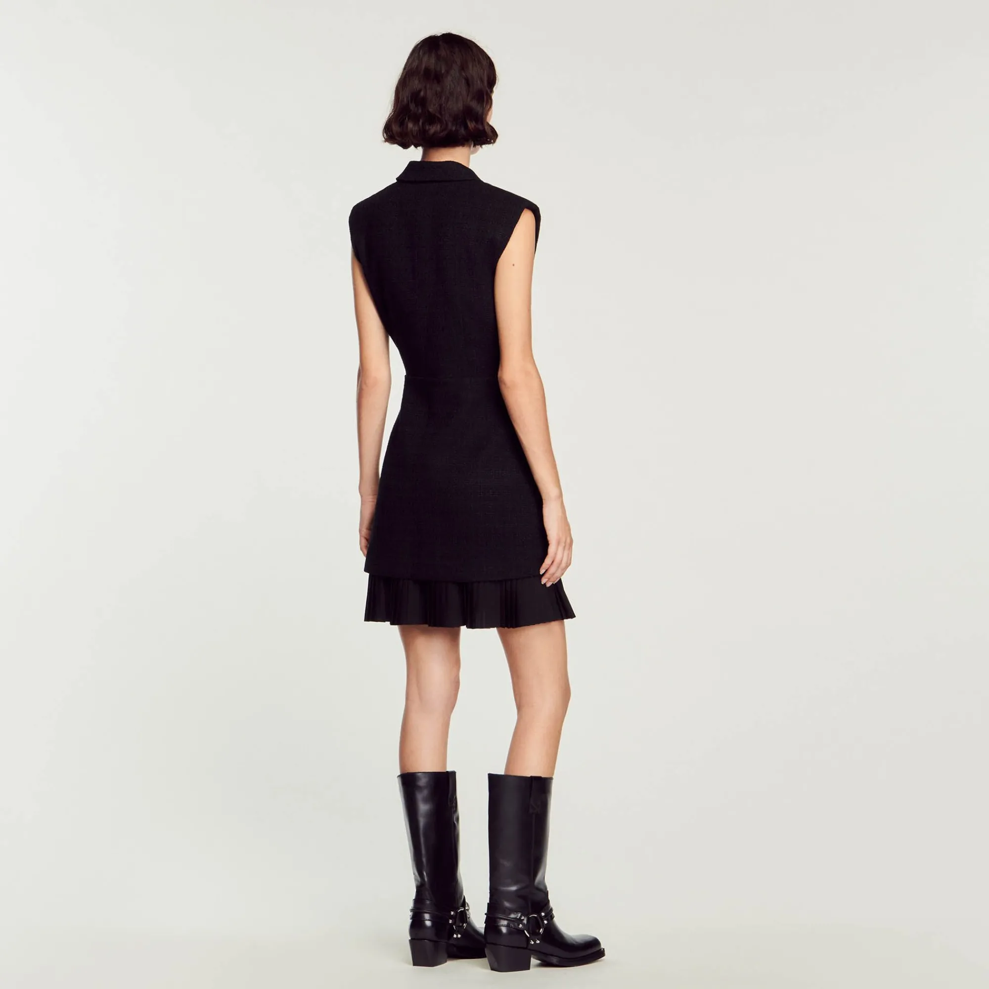 Mulheres Sandro Paris Vestido De Tweed Plissado