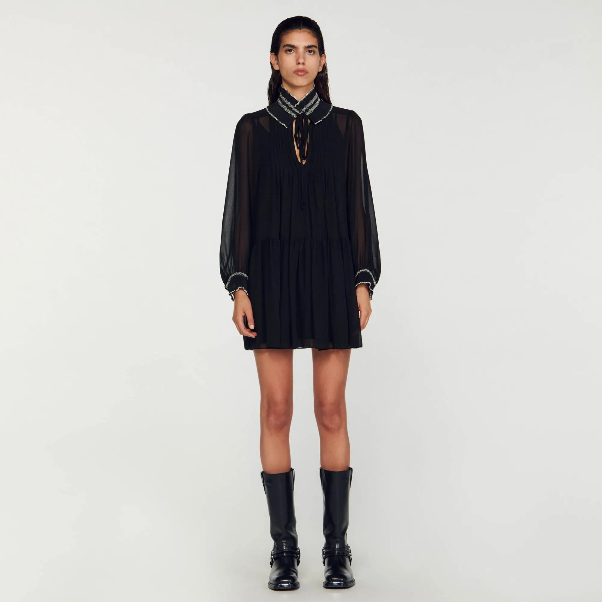 Mulheres Sandro Paris Vestido Fluido De Musselina