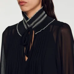 Mulheres Sandro Paris Vestido Fluido De Musselina