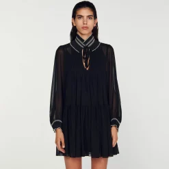 Mulheres Sandro Paris Vestido Fluido De Musselina