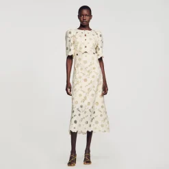 Mulheres Sandro Paris Vestido Longo Bordado