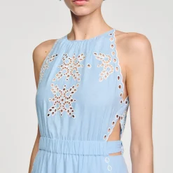 Mulheres Sandro Paris Vestido Longo Com Bordado Ingles