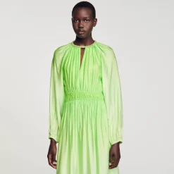 Mulheres Sandro Paris Vestido Longo Com Strass No Pescoco