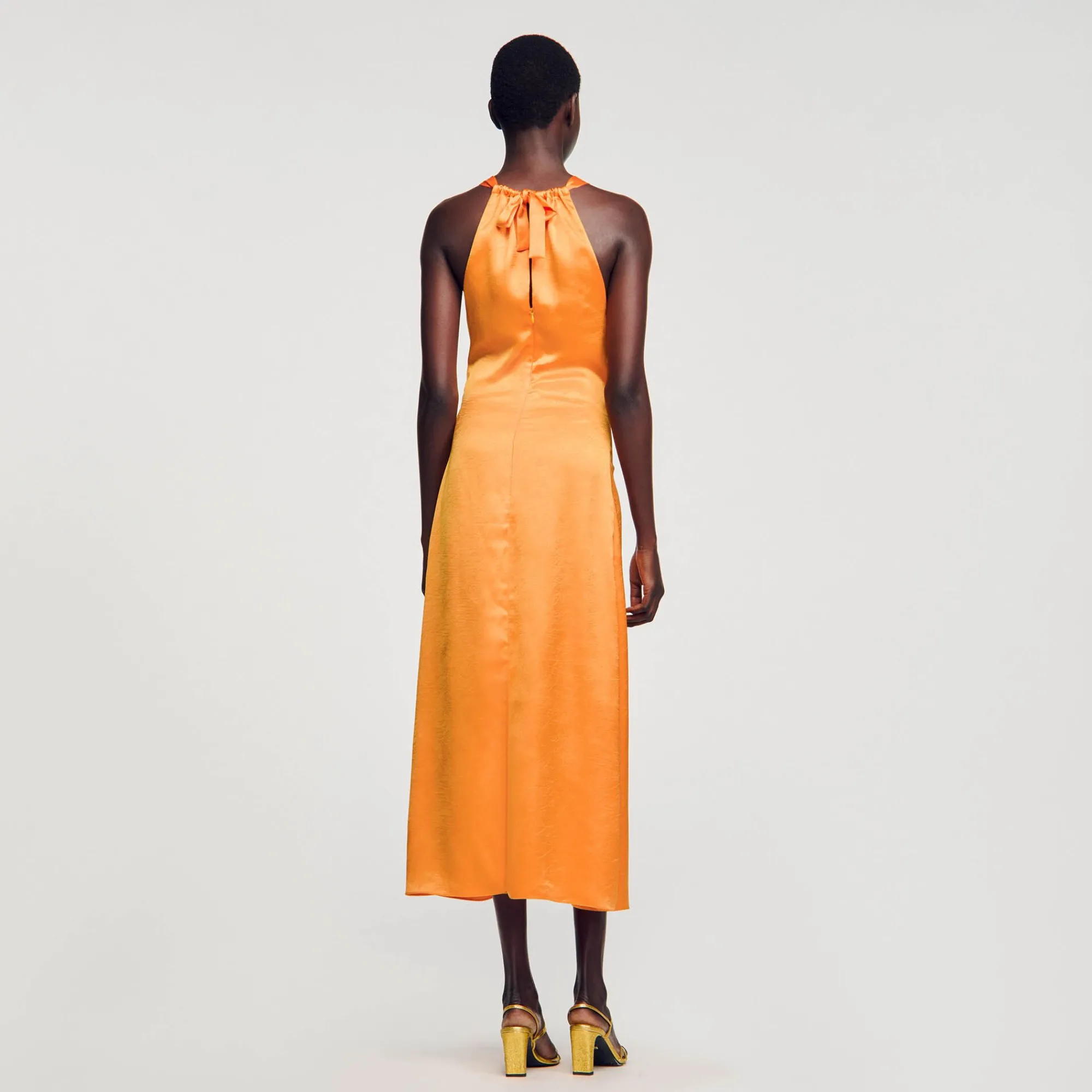 Mulheres Sandro Paris Vestido Longo De Cetim E Franzido