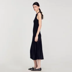 Mulheres Sandro Paris Vestido Longo De Dois Materiais