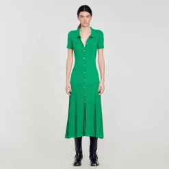 Mulheres Sandro Paris Vestido Longo De Malha Canelada