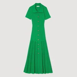Mulheres Sandro Paris Vestido Longo De Malha Canelada