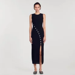 Mulheres Sandro Paris Vestido Longo Decorado Com Diamantes