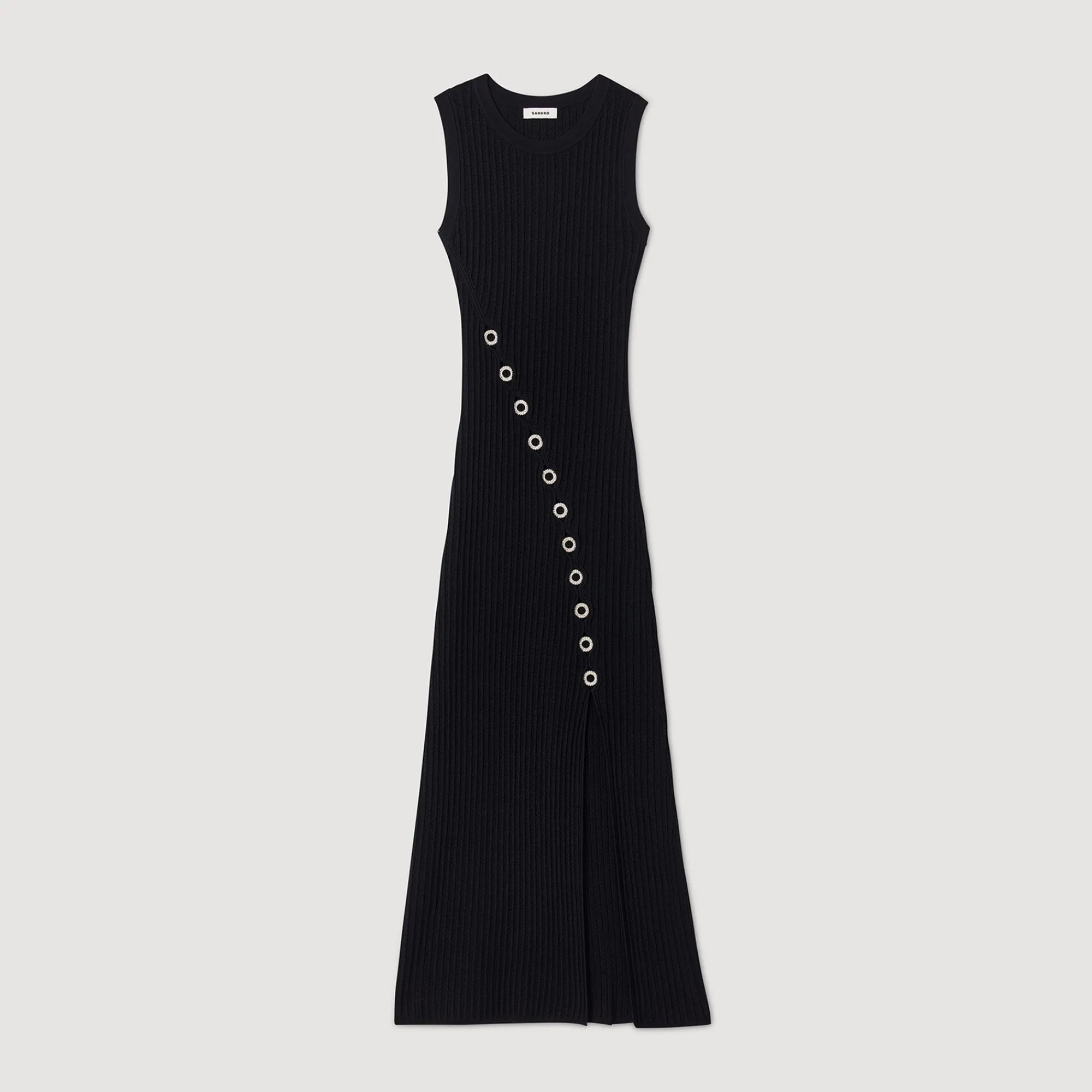 Mulheres Sandro Paris Vestido Longo Decorado Com Diamantes