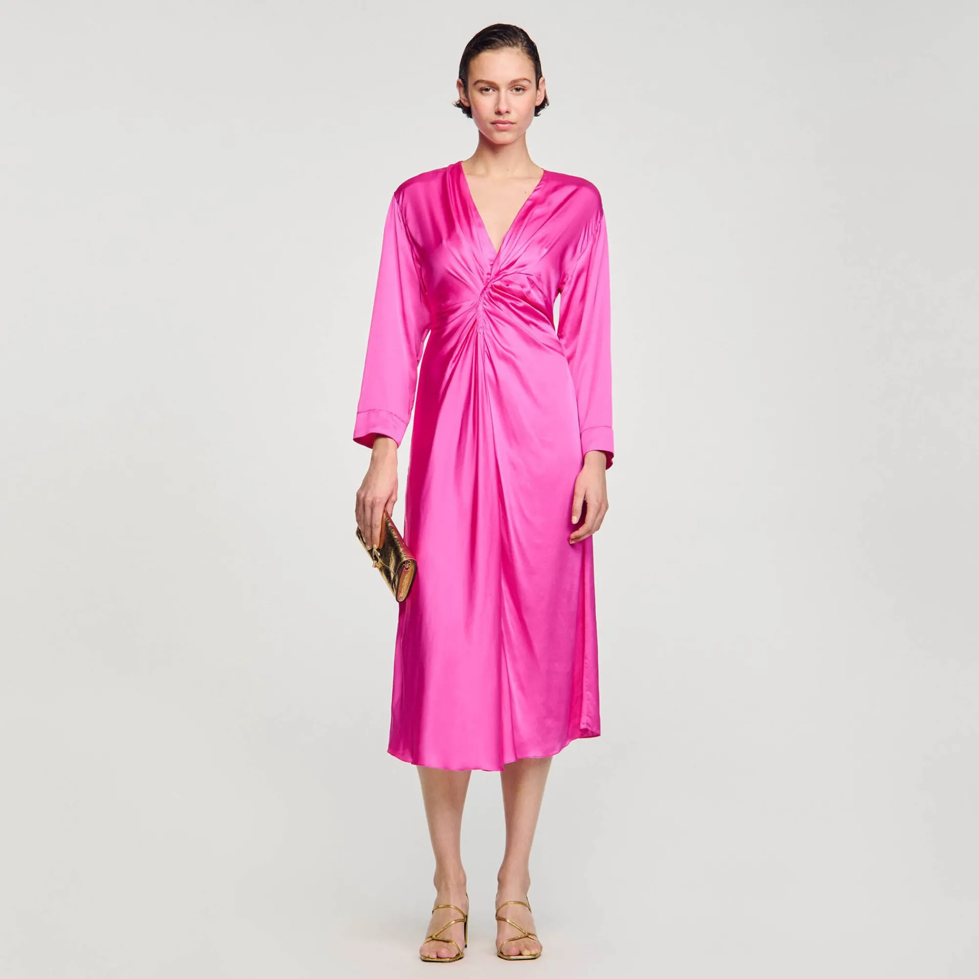Mulheres Sandro Paris Vestido Longo Drapeado