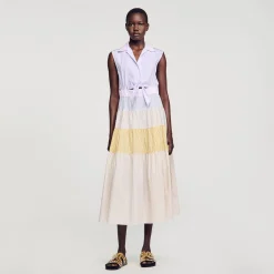 Mulheres Sandro Paris Vestido Longo Em Patchwork