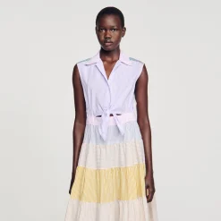 Mulheres Sandro Paris Vestido Longo Em Patchwork