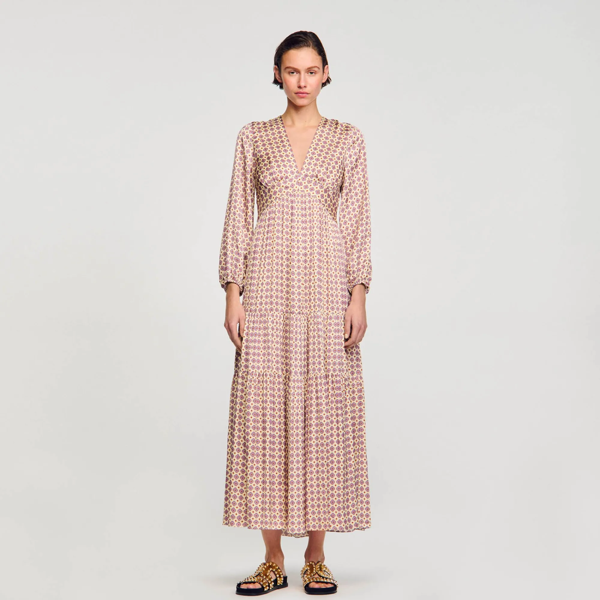 Mulheres Sandro Paris Vestido Longo Estampado