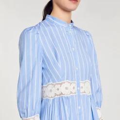 Mulheres Sandro Paris Vestido Longo Listrado De Algodao