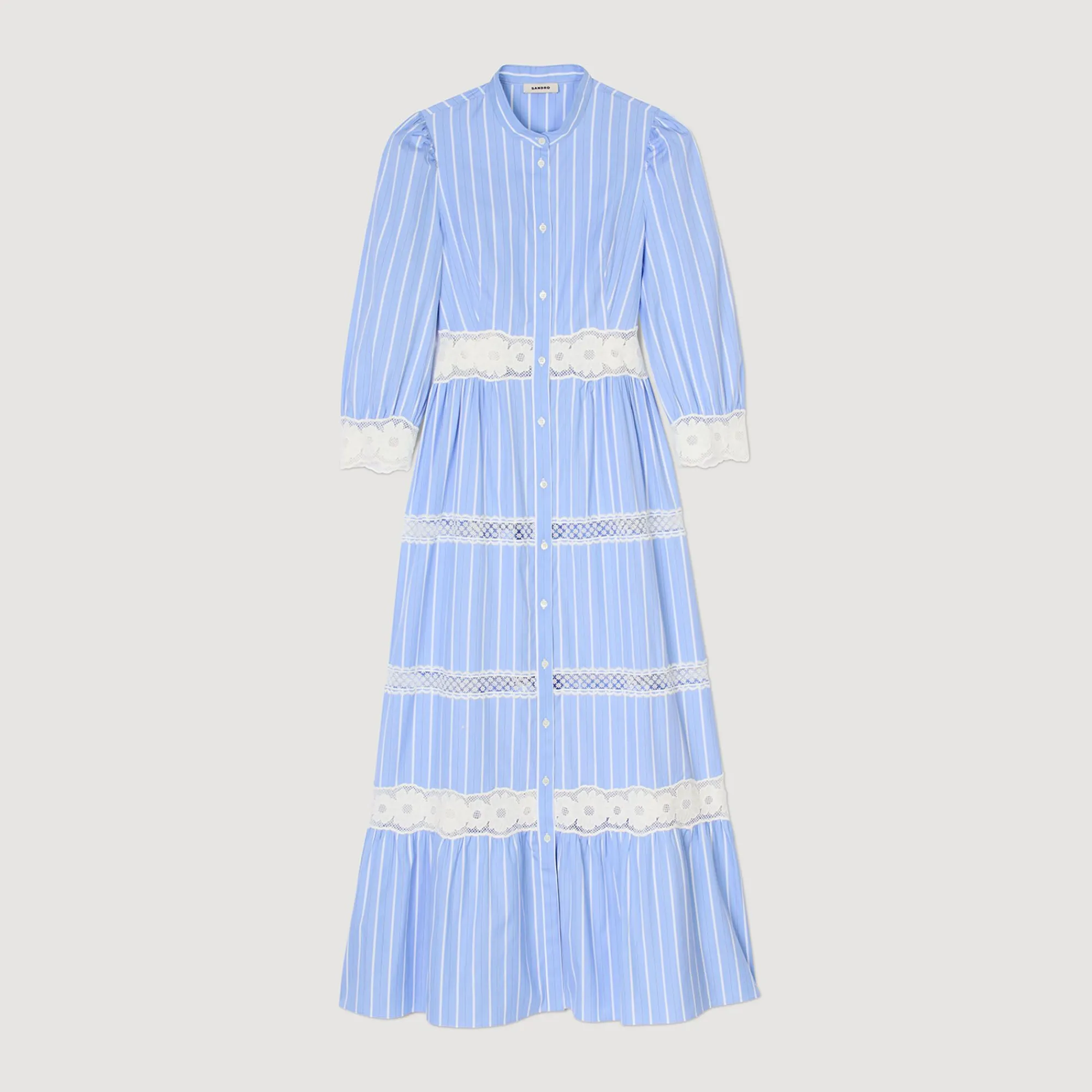 Mulheres Sandro Paris Vestido Longo Listrado De Algodao