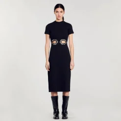Mulheres Sandro Paris Vestido Midi Com Recortes De Strass