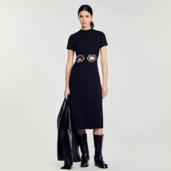 Mulheres Sandro Paris Vestido Midi Com Recortes De Strass