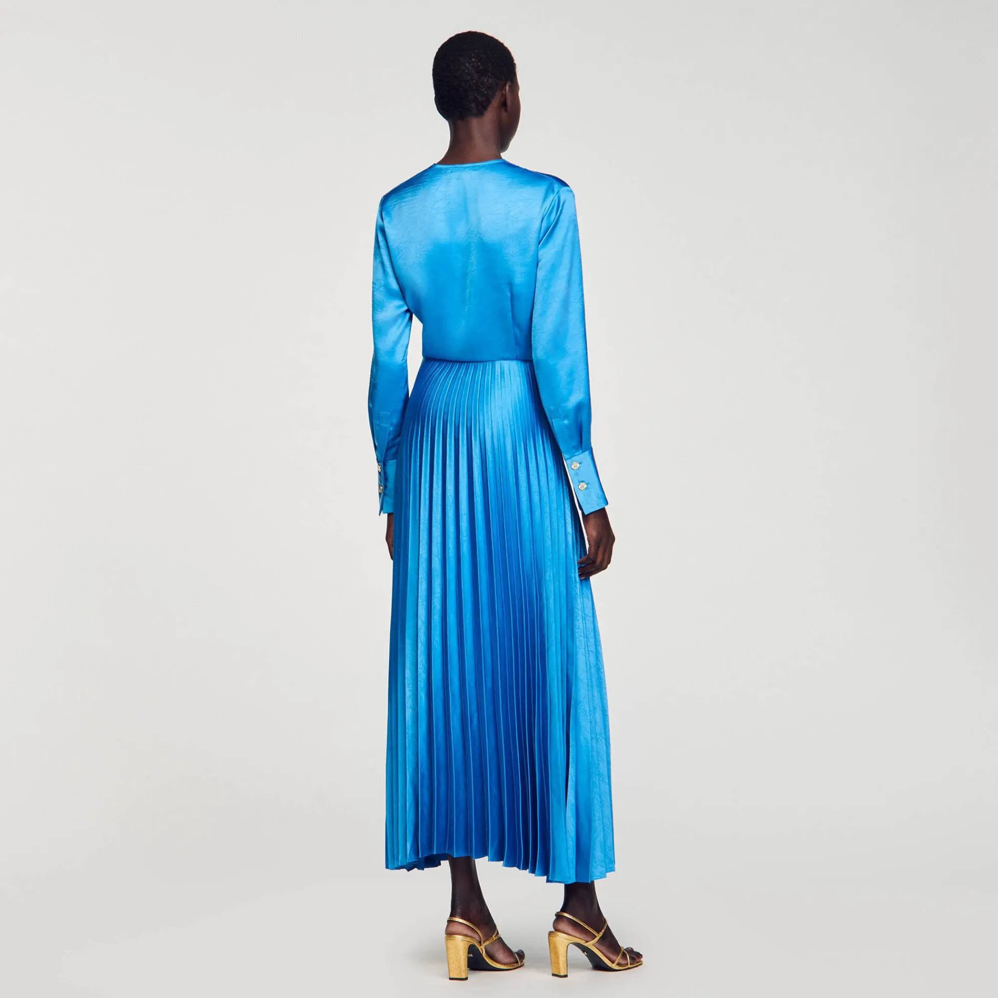 Mulheres Sandro Paris Vestido Midi De Cetim E Pregas